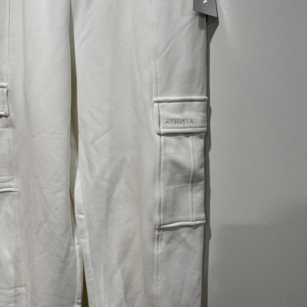 NWT Athleta Heavyweight Terry Cargo‎ Jogger Pants S Petite Ivory Off-white Cargo